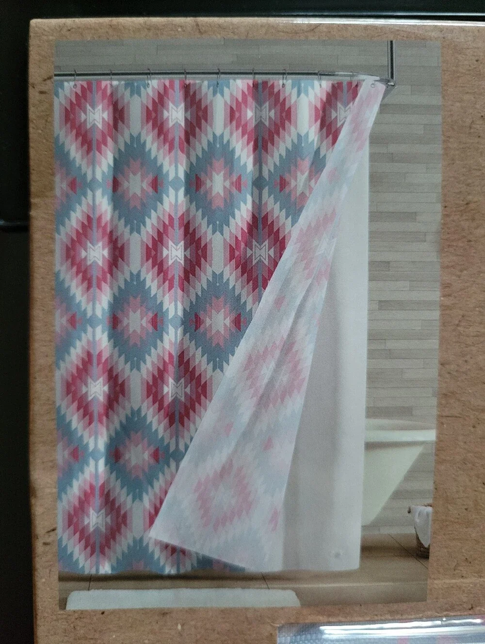Wrangler Dawn Aztec Pink and Blue Shower Curtain Set New